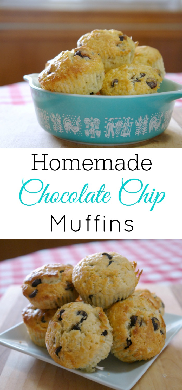 homemade chocolate chip muffins, make ahead breakfast, muffins from scratch