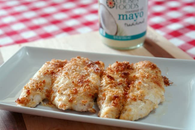 Parmesan Crusted Chicken on a white plate 
