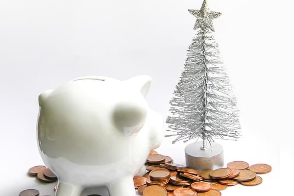 white piggy bank and silver tree