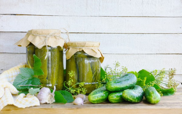 homemade canned cucumbers in jar