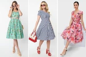collage of three summer vintage dresses