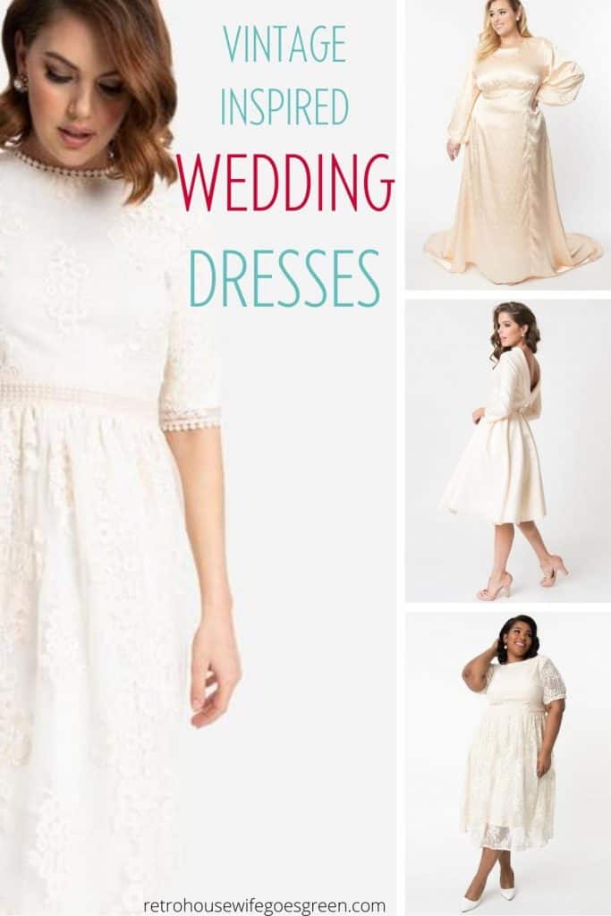 collage of vintage wedding dresses