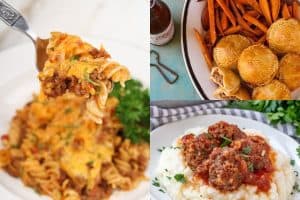 collage of three vintage ground beef recipes