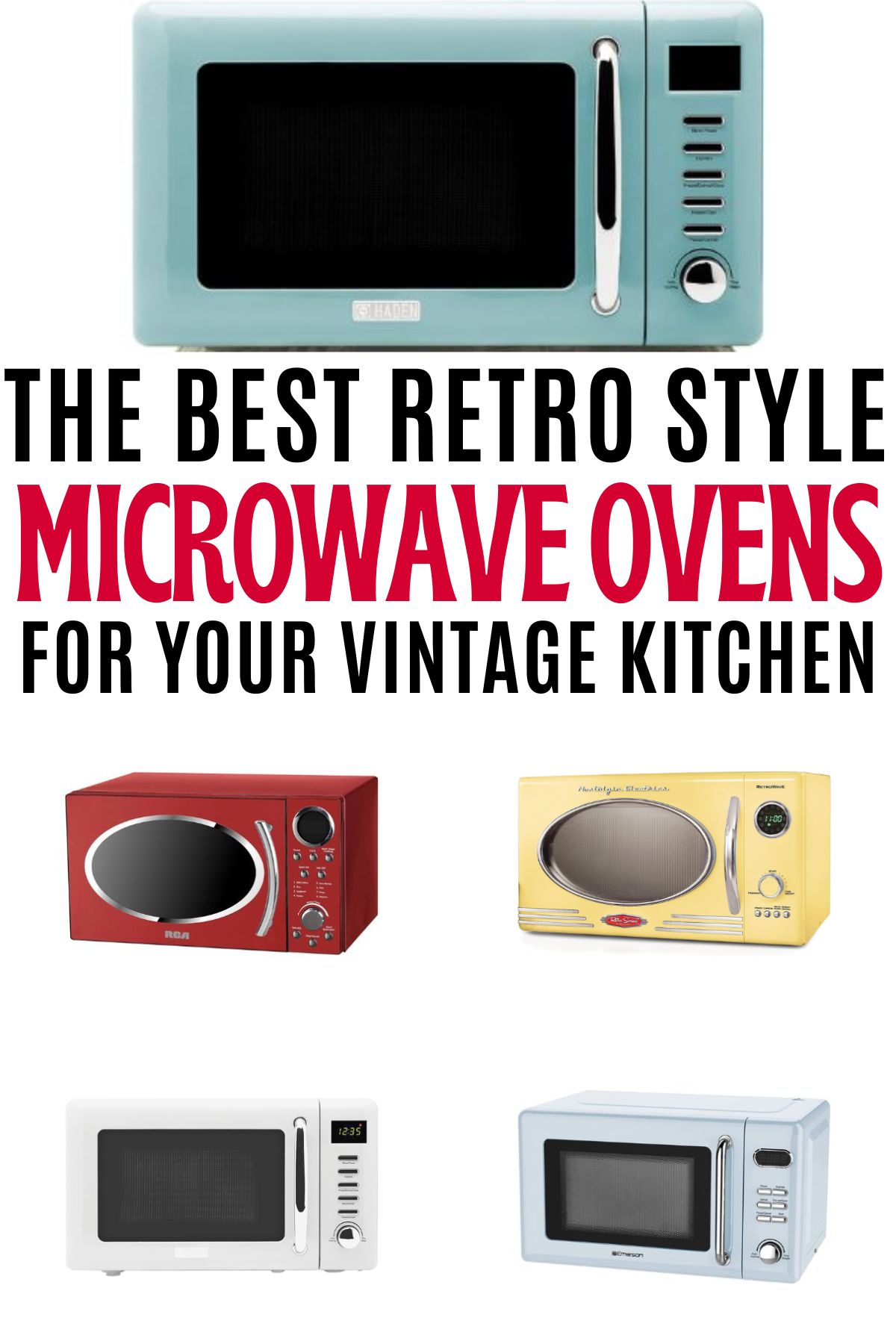 collage of retro microwaves with text the best retro-style microwave ovens for your vintage kitchen 